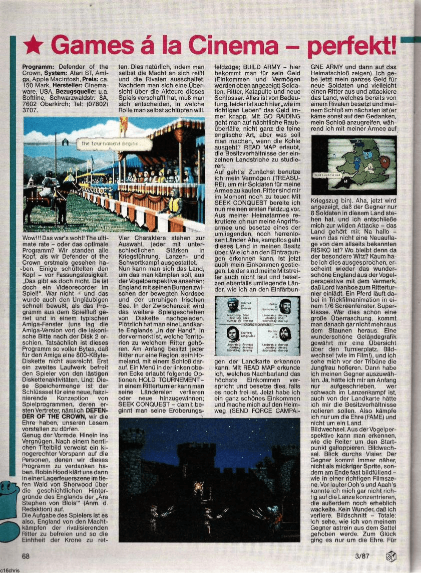 ASM 3/87: Völlige Begeisterung beim Defender of the Crown Test